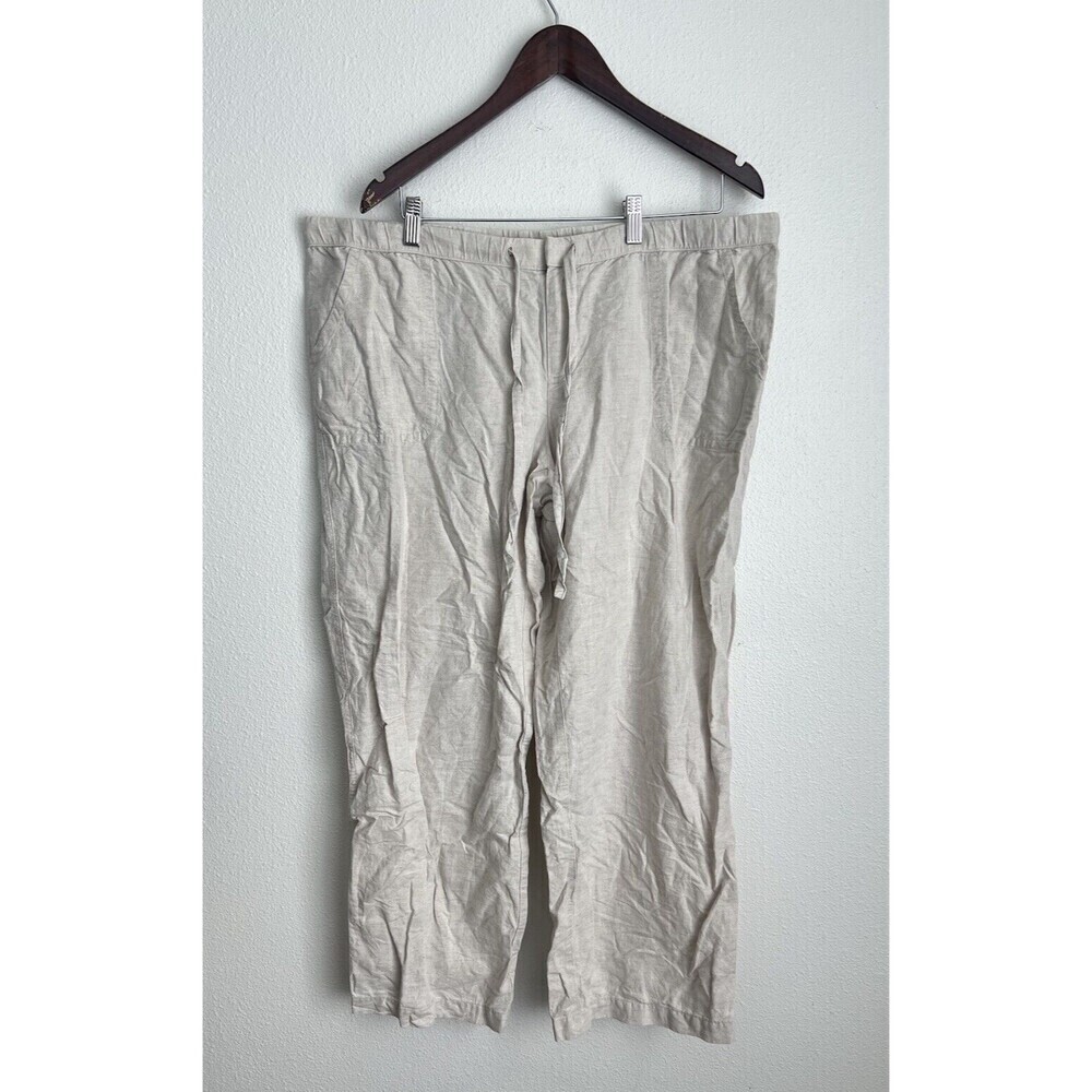 Liz Claiborne Beige Linen Blend Wide Leg Pants XL Drawstring Lagenlook Flowy